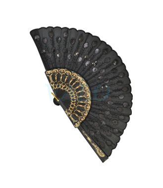 Valoshop - Accesorios del Atuendo - Abanicos - Abanico Lentejuela - Abanico Lentejuela 23cm Negro 12 u/pqt - WEB ID:000002