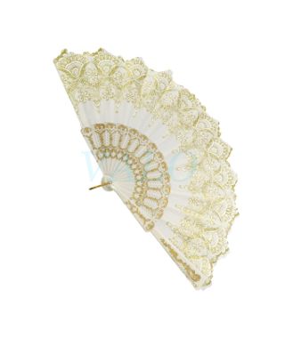 Valoshop - Accesorios del Atuendo - Abanicos - Abanico Escarchado BL - Abanico Escarchado BL 25cm Dorado 12 u/pqt - WEB ID:000004